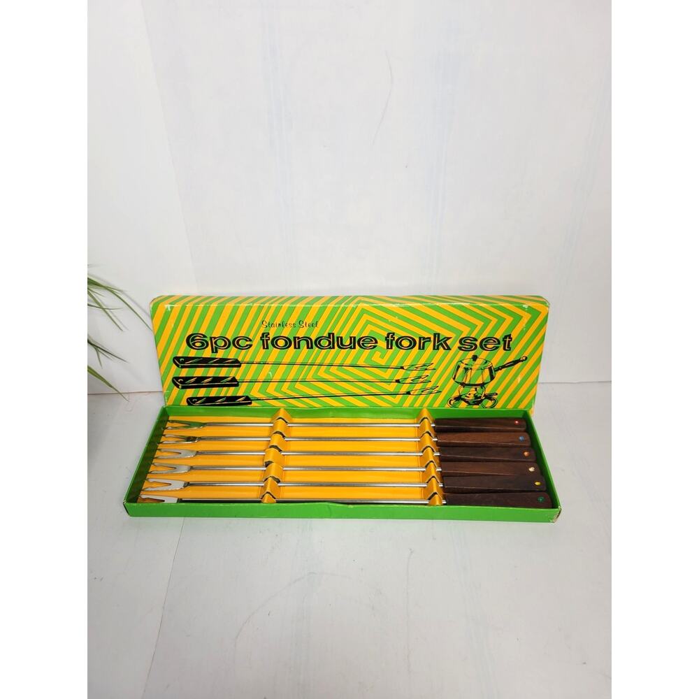 Set of 6 Mid Century  Stainless Steel Fondue Forks Boxed Fred Roberts Japan
